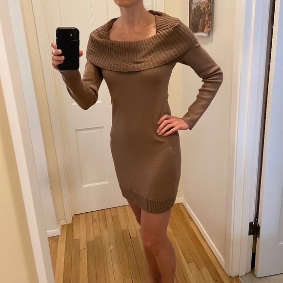 BCBGMAXAZRIA Cowl Neck Off-the-Shoulder Knit Minidress | Women's Size M - Picture 2 of 12